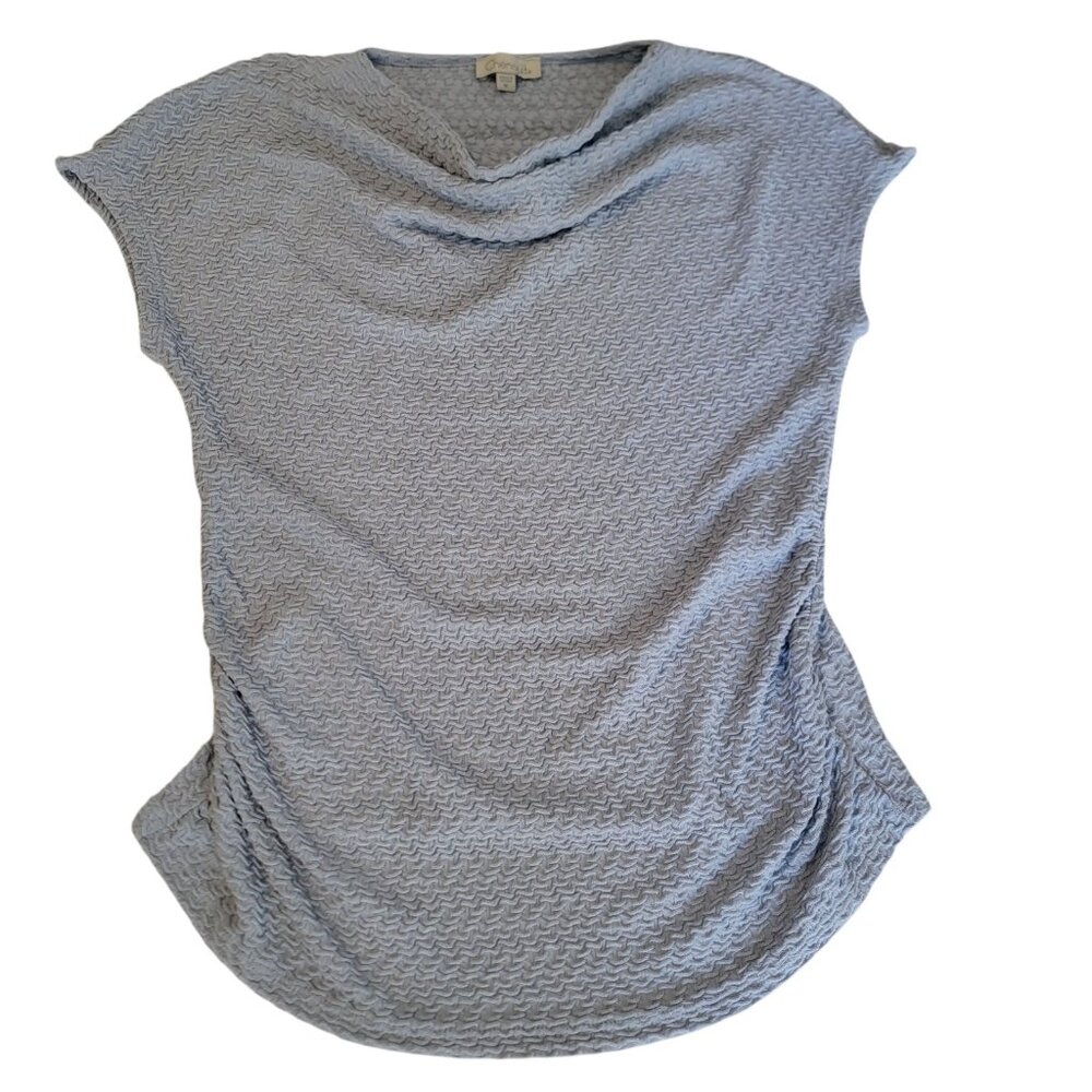 Chenault Blouse Rusched Drape Neck Whimsigoth Fairycore Top‎ Women's M Sky Blue